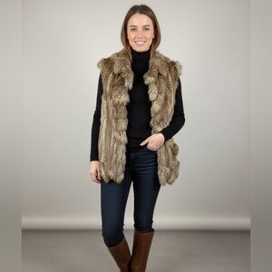 525 America Luxe Rabbit Fur Vest Size S Brown Ruffle